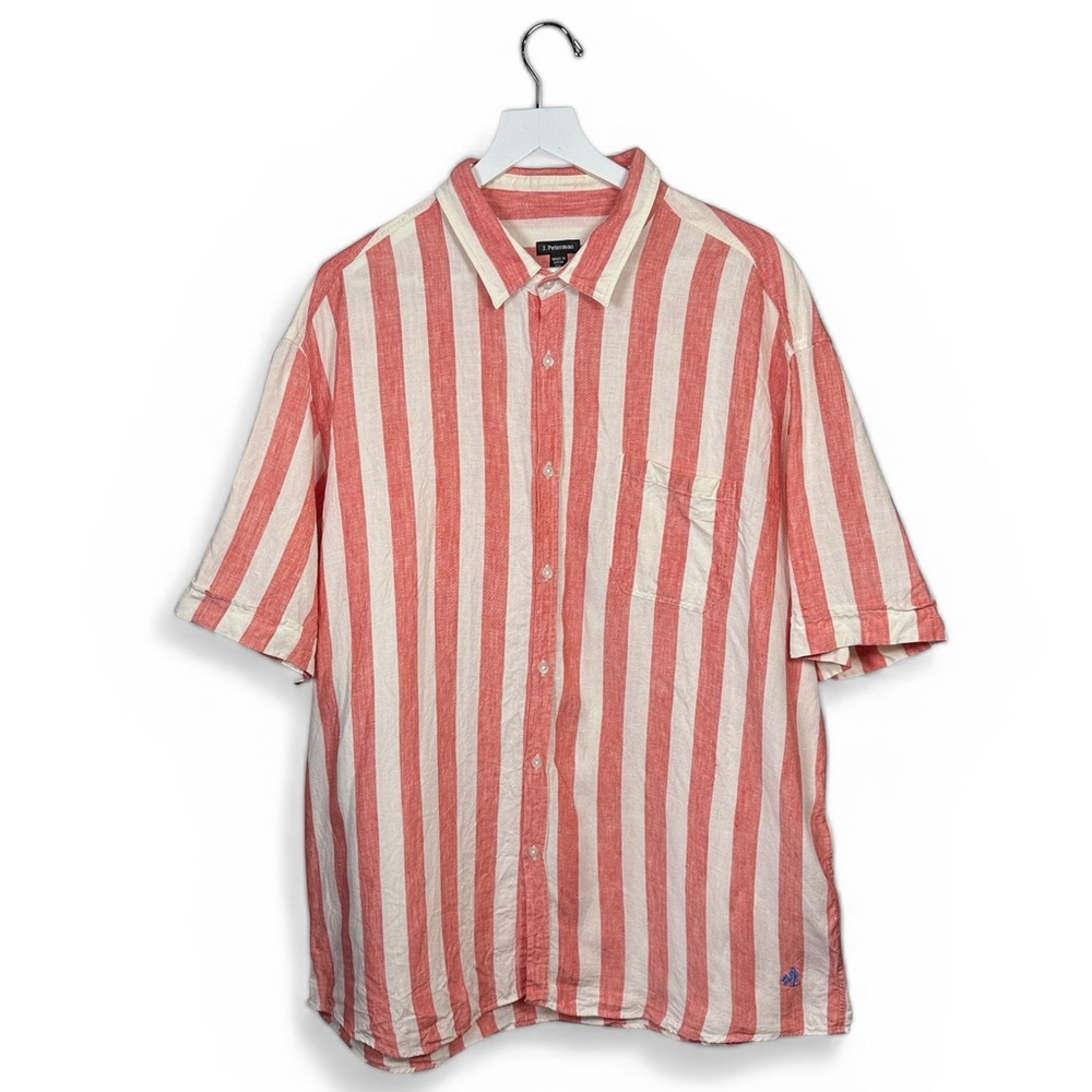 J. Peterman Men’s Red White Short-Sleeve Striped 100% Linen Shirt M-379 Sz XXL